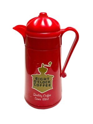 Vtg Eight O'Clock Coffee Carafe Insulated, Red and Plastic Decorative Piece 1989