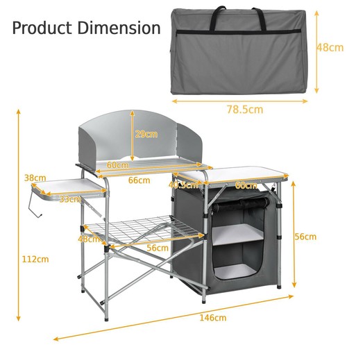 Outdoor Camping Table Folding Picnic Bench Portable Hiking Kitchen Cupboard - Picture 10 of 33