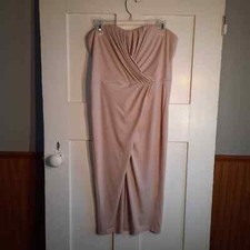 ASOS Tan Strapless Ruched Bodycon Midi Cocktail Formal Dress LARGE