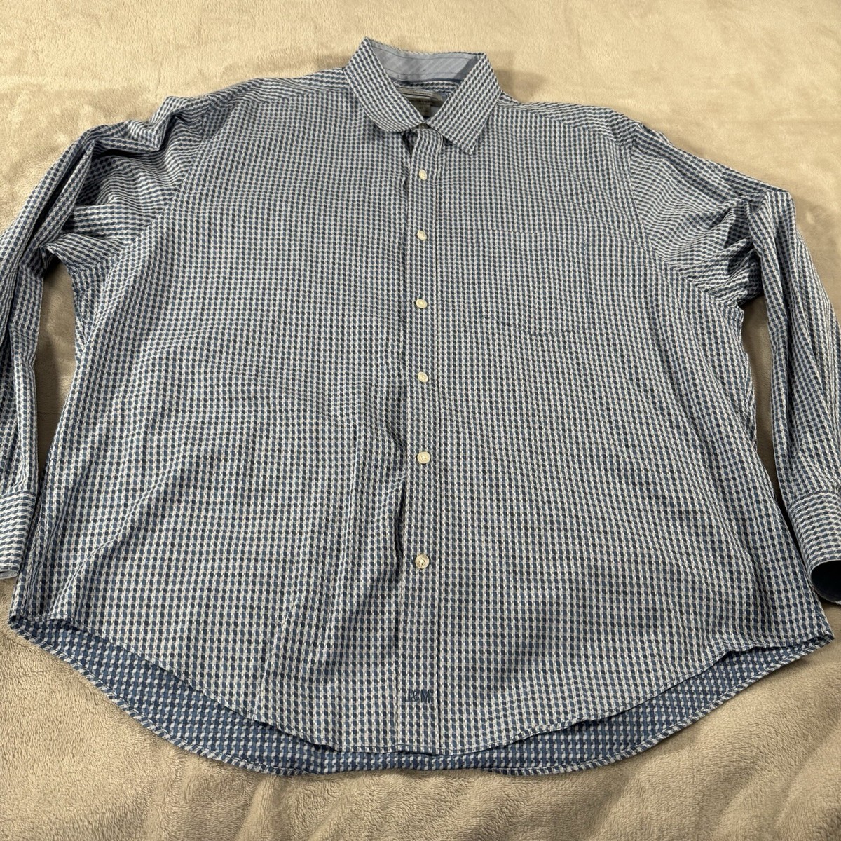 Johnston & Murphy Adult Long Sleeve Men's Shirt XL Plaid Blue