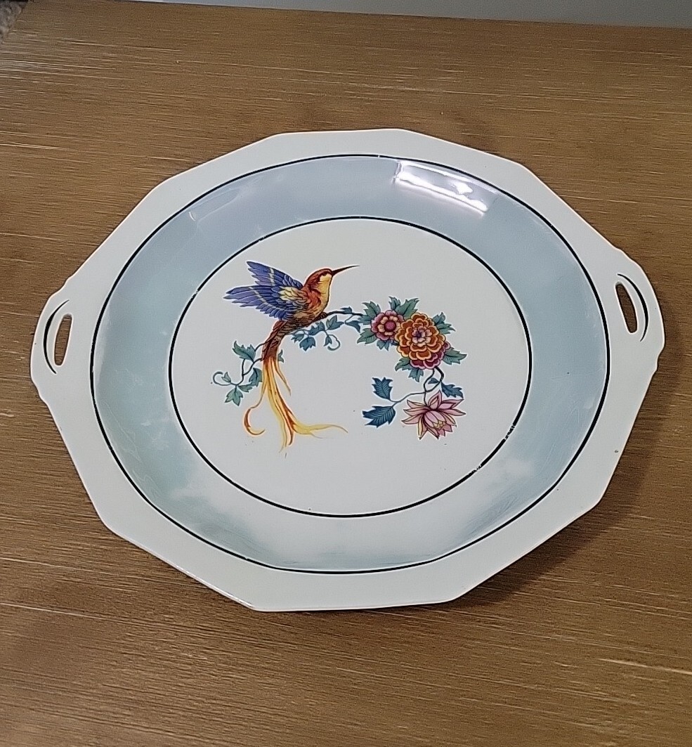Vintage Germany Cake Plate Enclosed Handles 9 1/2” Across