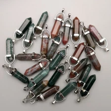 30pcs Natural Stone India Agate Pendants Hexagonal Pillar Pendulum Necklaces GQ