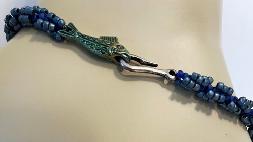 Beaded Spiral Necklace with Hand Painted Seahorse Sealife Beaded Bezel Pendant - Picture 2 of 6