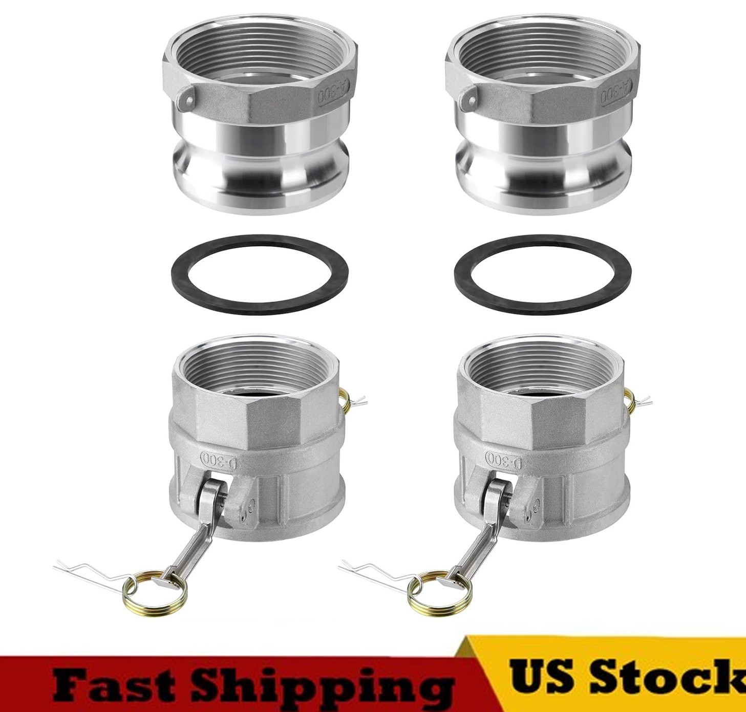 2 PCS 3 Inch Aluminum Camlock Part D Cam and Groove Hose Fittings + Type A