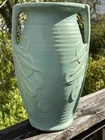 Vintage MCM 1940's McCoy Pottery Sand Dollar 14" Handled Matte Aqua Floor Vase