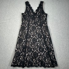 Ann Taylor LOFT Black Lace Lined V-Neck Sheath Dress Women's 0 Sleeveless