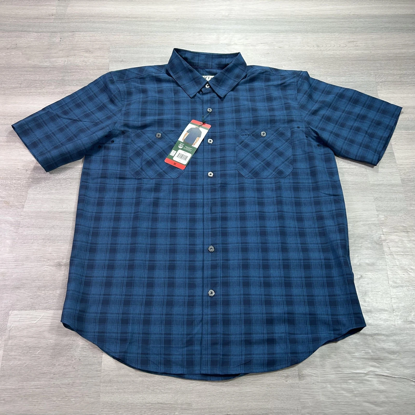NEW Orvis Shirt Mens Medium Blue Short Sleeve Tech Classic Fishing UPF 30+ Top