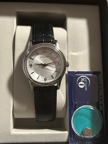Bulova Quartz Analog Watch 96T58 Black Leather Strap
