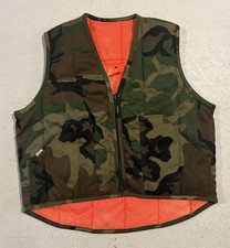 Vintage Camouflage  Orange Thin Puffer Vest Men  s L Hunting Fishing Fall USA