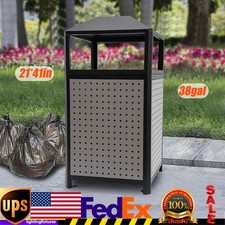 38Gal Outdoor Trash Can Large Site Lot Garbage Waste Container Build-in Ashtray