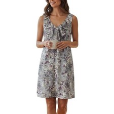 Ann Taylor LOFT Floral Ruffle Shift Dress Womens 00P Grey Purple Watercolor