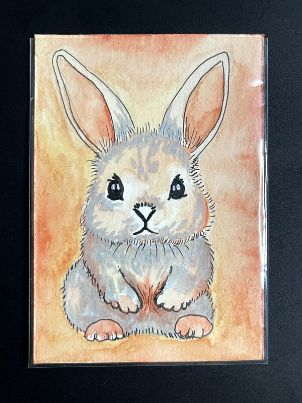 ACEO Original, Abstract Animal Rabbit,  Mini Art Painting, by Annibbie