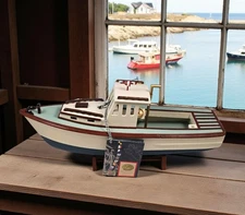 Authentic Models Maine Lobster Boat Handmade Wood Replica 17" New in Open Box