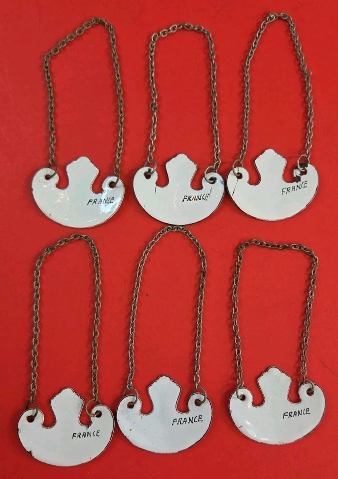 6 ANTIQUE PORCELAIN HAND PAINTED LIQUOR TAG LABELS~MADE IN FRANCE EARLY 1900'S  - Image 2 of 4