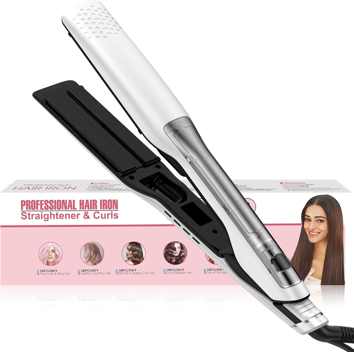 Piastra Vapore,  Piastra Larga 40MM Con Display LCD, Piastra per Capelli Vapore 