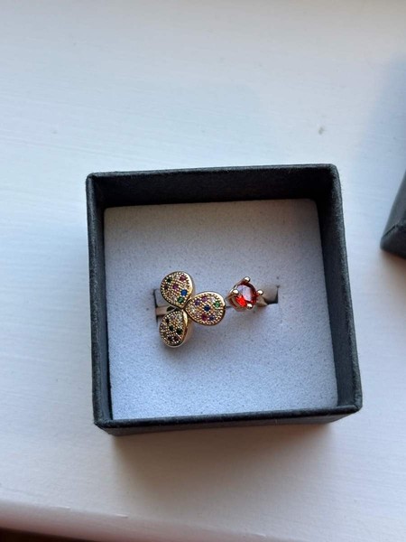 Alternate view of Lucky Mutlicolor Three Leaf Clover Shamrock Ring, Adjustable, Rose Gold Plated