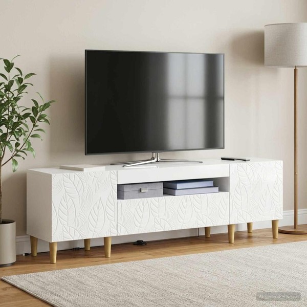 Led-Tv-Schrank Delft 153 X 35 X 43 Cm Hochglanz Weiß-image