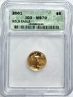 US 2001 Gold $5 Eagle Graded ICG MS 70 .999 1/10th Oz Bullion Coin