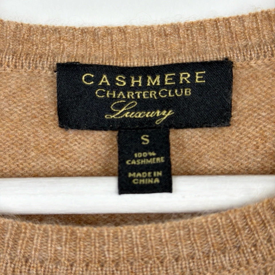 Charter Club Cashmere Crewneck Sweater Small Tan Camel Classic Pullover Flaw - Image 2 of 4