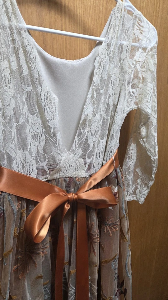 Vestido Niña Flor Talla 12/14 Y Cesta Y Diadema Otoño Boda Bordado Foto 3 de 4