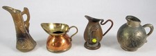 Vintage Lot of 4 Collectible Mini Pitchers, Copper  Metal, 1-1/2" to 2-5/8"