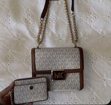 Michael Kors Logo Chain Shoulder Bag White Br...