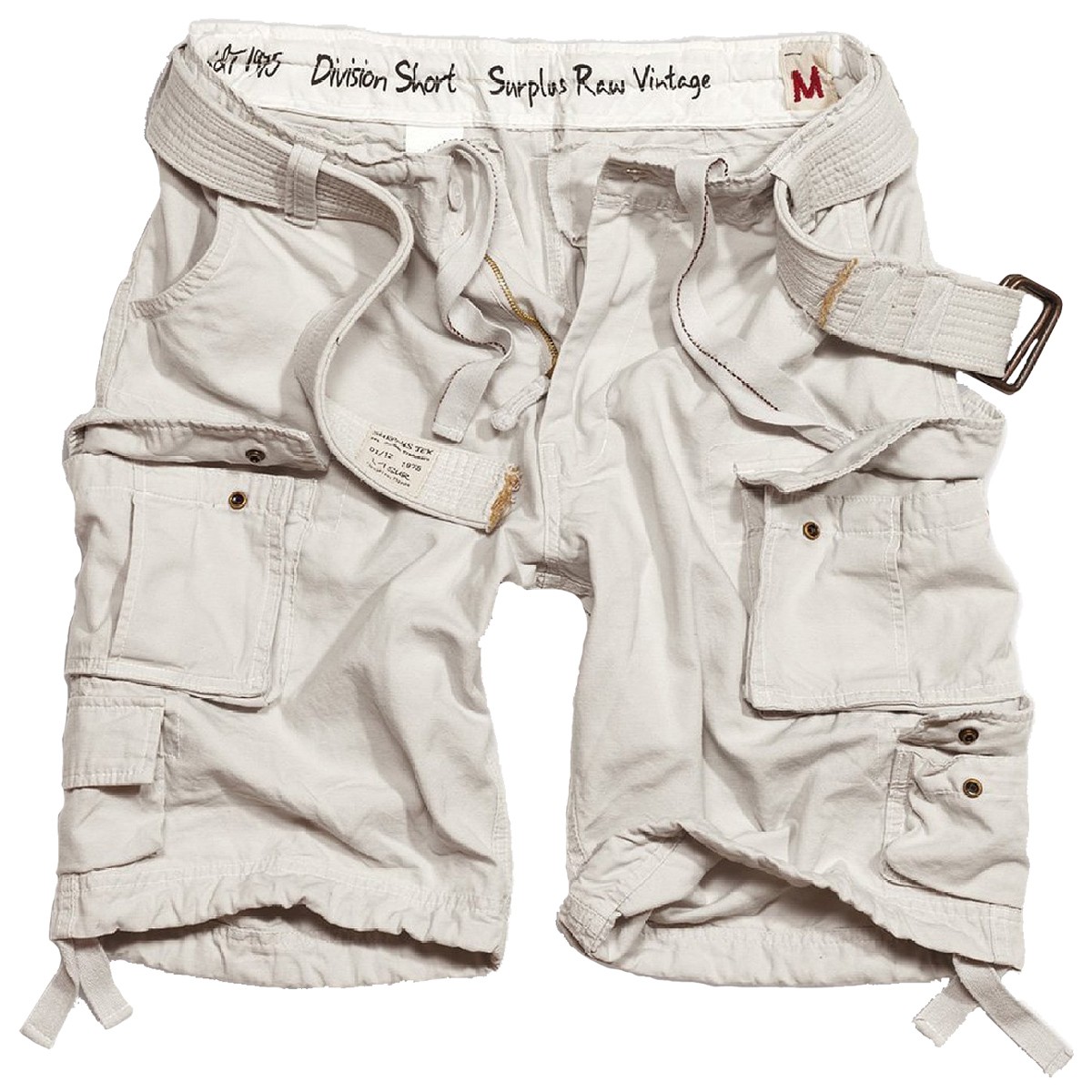 SURPLUS RAW VINTAGE DIVISION CARGO ARMY COMBAT MENS SHORTS BELT COTTON  WHITE