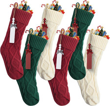 - Personalized Christmas Stockings with Wooden Name Tags, Set of 6, 18" Colorful