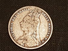 Original 1892 Queen Victoria Jubilee Head .925 Silver Shilling Coin - VG/F