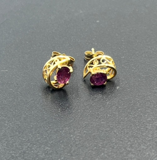 14k Solid Yellow Gold Genuine Oval Ruby Filigree … - image 2