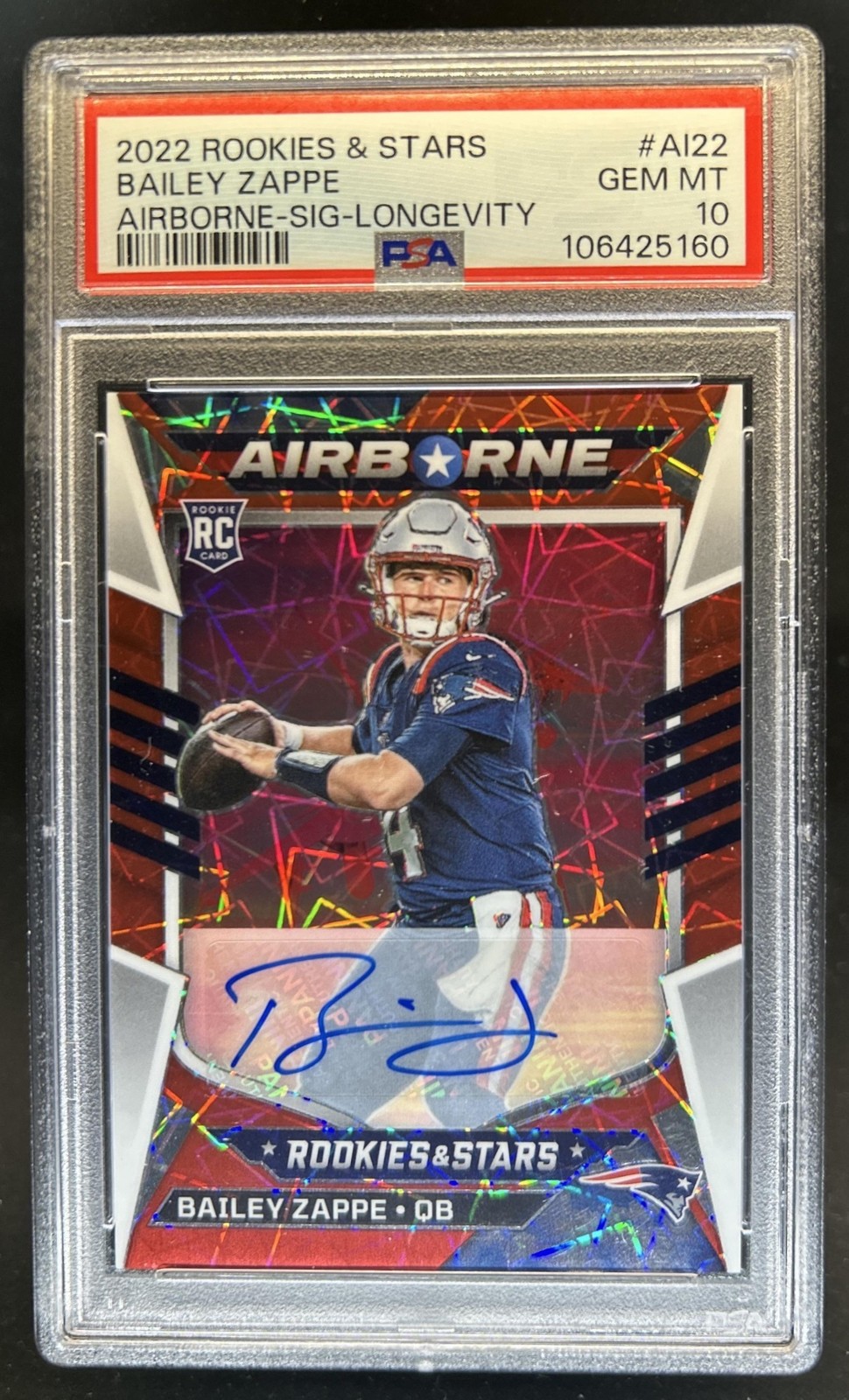 Bailey Zappe Panini Rookies & Stars Airborne #AI22 Signature-Longevity