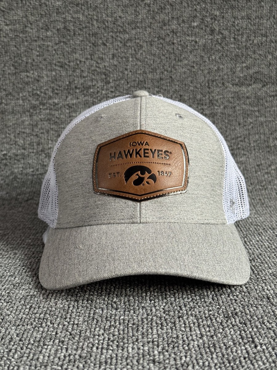 '47 Brand Iowa Hawkeyes NCAA Trucker Snapback Hat Gray White Leather-Look Patch