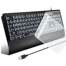 Large Print Backlit Keyboard High Visibility Big Letter Wired USB Wrist Rest