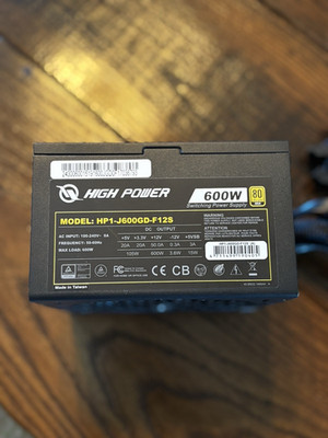 High Power 600W 80 Plus Gold ATX PSU 24-Pin 1-Fan Black HP1-J600GD-F12S
