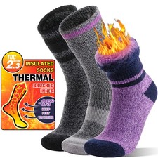 3 Pairs Thermal Winter Socks, Women, Men, Thick, Warm, Insulated Ski Boot