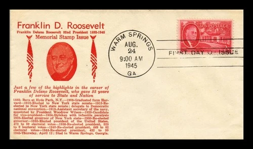 US COVER ROOSEVELT MEMORIAM WARM SPRINGS FDC SCOTT 931 THERMOGRAPHED