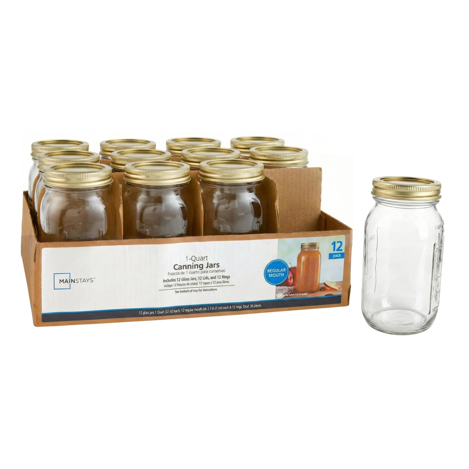 Large 32 Oz Mason Jars 12Pk, Regular Mouth Quart Canning Jars and Lids, Bulk Gla