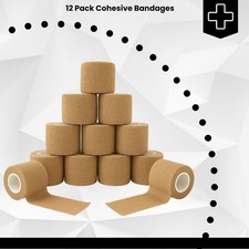 12-Rolls 2 In x5 Yds Tan Self Adhesive Bandage Rolls Wrap Vet Medical Wound Tape