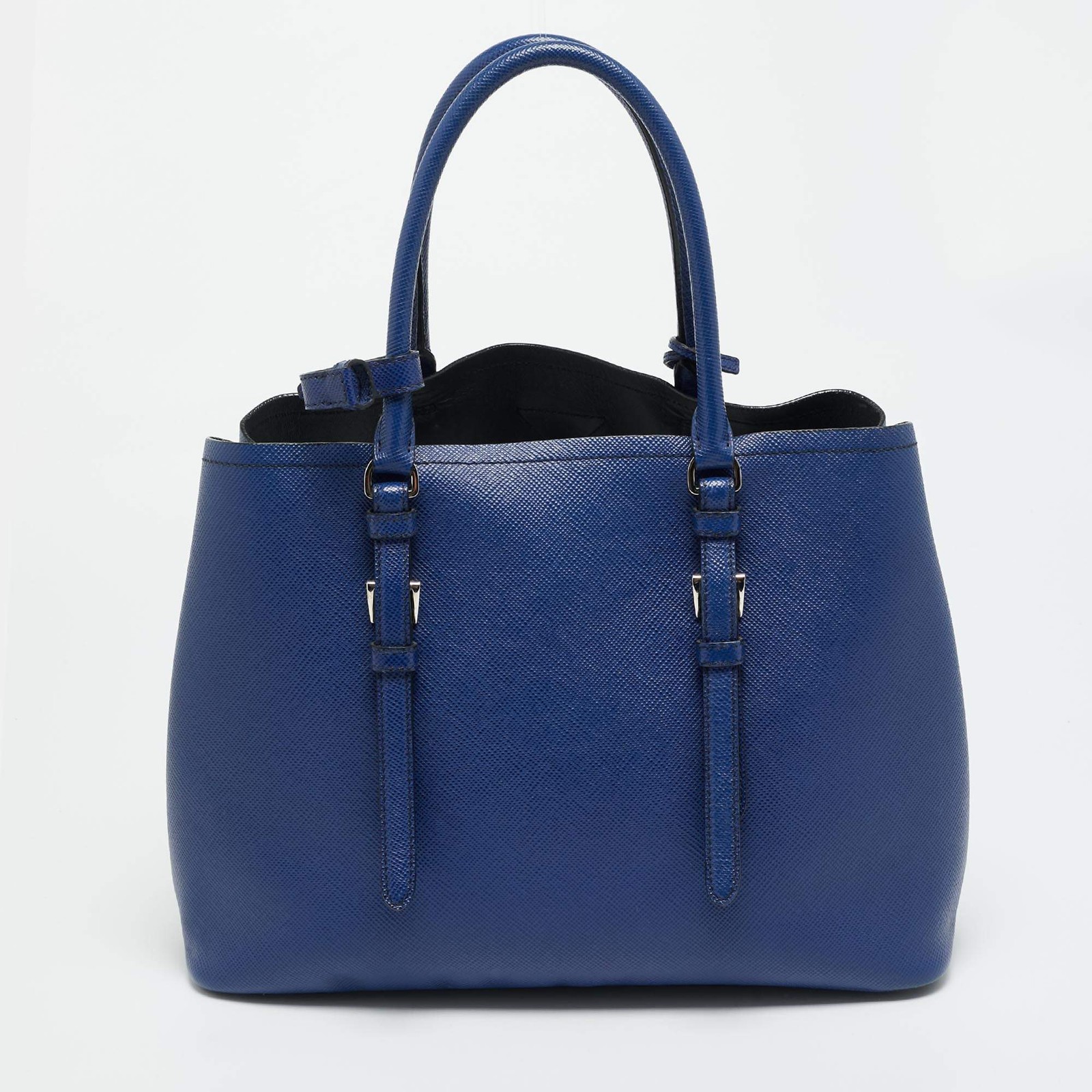 Prada Double Handle Medium Blue Saffiano Cuir Leather Tote thumbnail 4