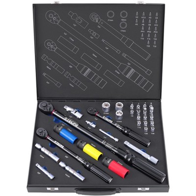 TECPO DREHMOMENTSCHLÜSSEL SET 32-tlg. 1/4'' 3/8'' 1/2'' 5-200 Nm + BITS STECKNÜSSE