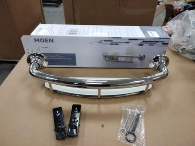 Moen LR2356DCH 16'' Curved Shower Grab Bar w/ Shelf Chrome Bathroom