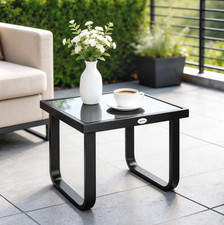 Small Garden Coffee Table Metal Square Black Glass Side Coctail Patio Furniture