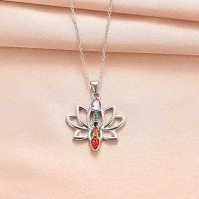 Chakra Halskette Anhänger Schmuck Silber 7 Lotusblüten Edelstein