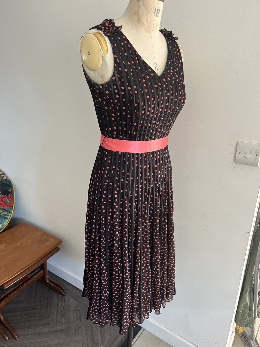 JACQUES VERT SIZE 10 FIT FLARE PINK BLACK POLKA DOTTS STRIPES V