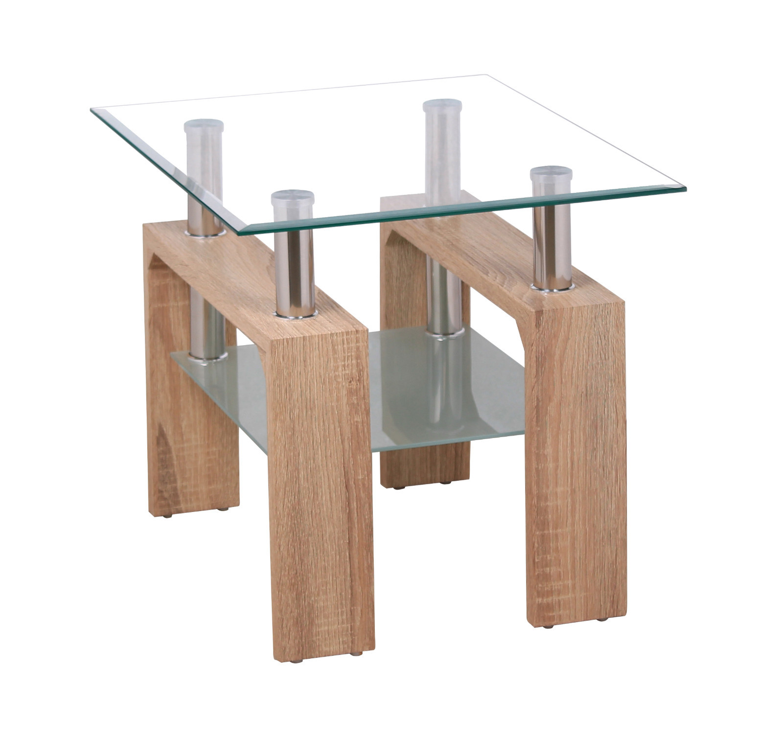 Lamp Table Side End Coffee Table Clear Glass Top Frosted Shelf Natural Legs Ebay