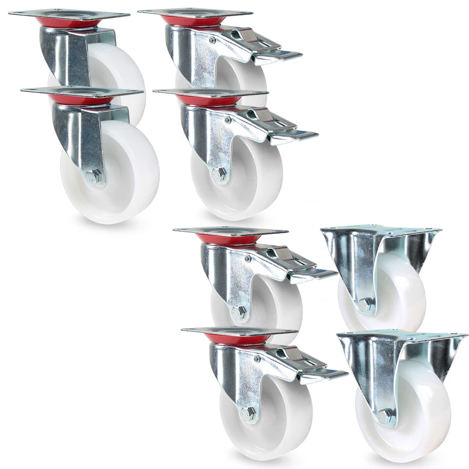 Transportrollen SET Polyamid Schwerlastrolle Lenk Bock Brems Kunststoff Weiß