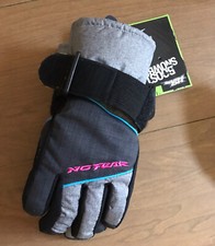 Girls No Fear Ski Gloves Black, Gray And Pink. Size Small