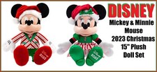 2023 DISNEY MICKEY  MINNIE MOUSE CHRISTMAS HOLIDAY SANTA 15  PLUSH DOLL SET