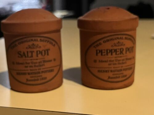 Henry Watson Pottery Suffolk Collection Salt & Pepper Pot Set Used Terra Cotta - Picture 6 of 12