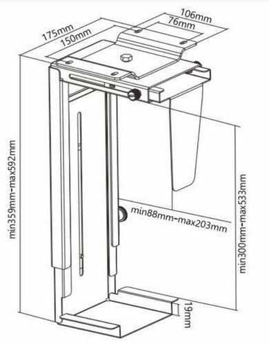 Adjustable Under-Desk/Wall CPU Mount - Black - Imagen 7 de 8